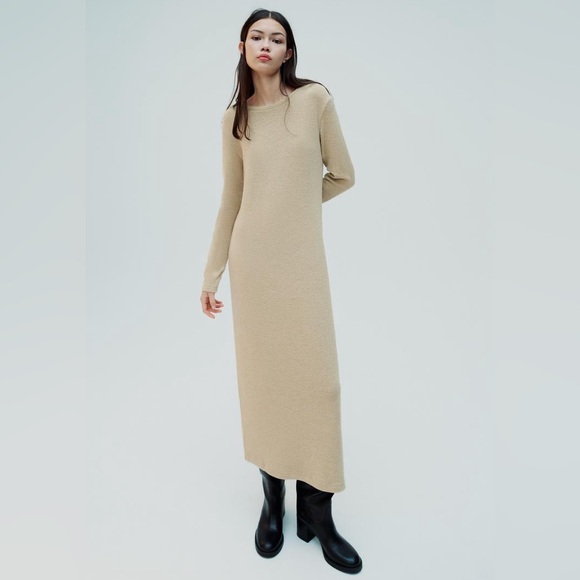 ZARA RUFFLY KNIT MIDI DRESS ZARA RUFFLY KNIT MIDI DRESS